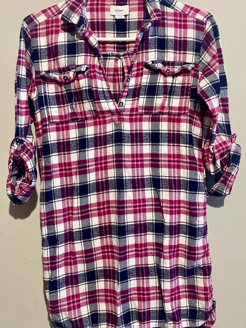 Old Navy Pink & Black Plaid Button-Front Tunic Nightgown